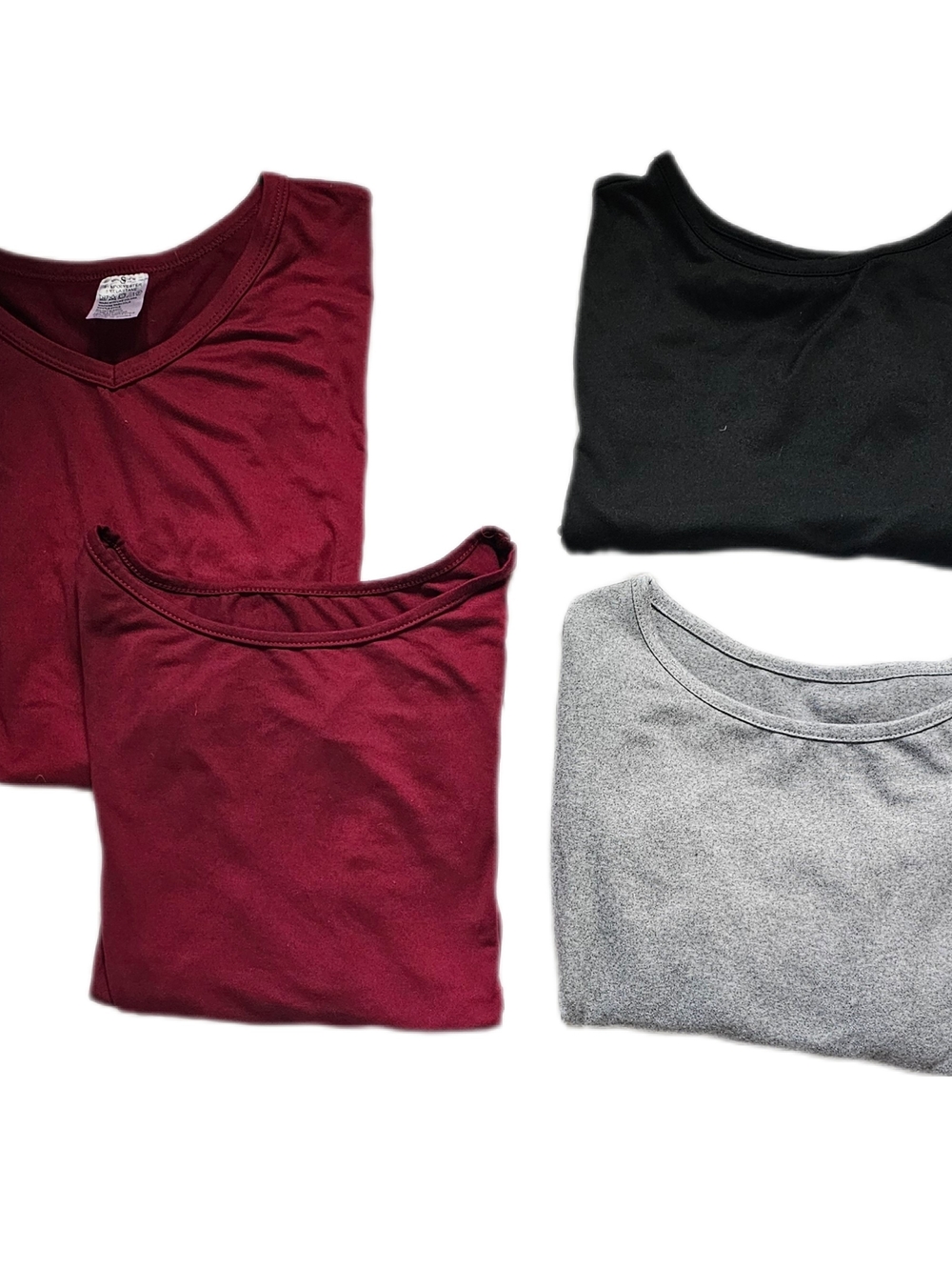 5/$50 Blank Unworn Women's V-Neck and Crewneck Top Set - Black, Grey, Burgundy